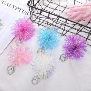 Wholesale 9cm Colored Plastic Shiny Silk Ball Keychain