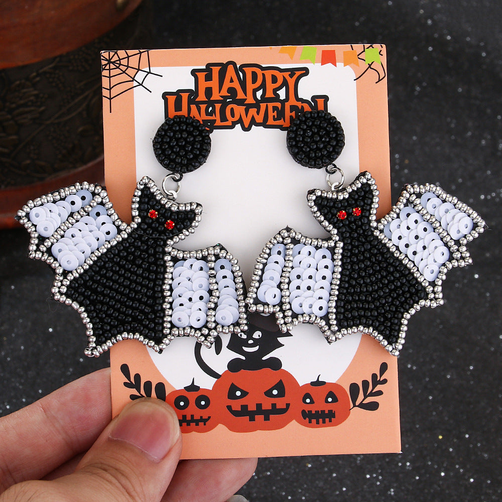 Wholesale Vintage Witch Hat Black Cat Demon Pumpkin Bat Beaded Earrings
