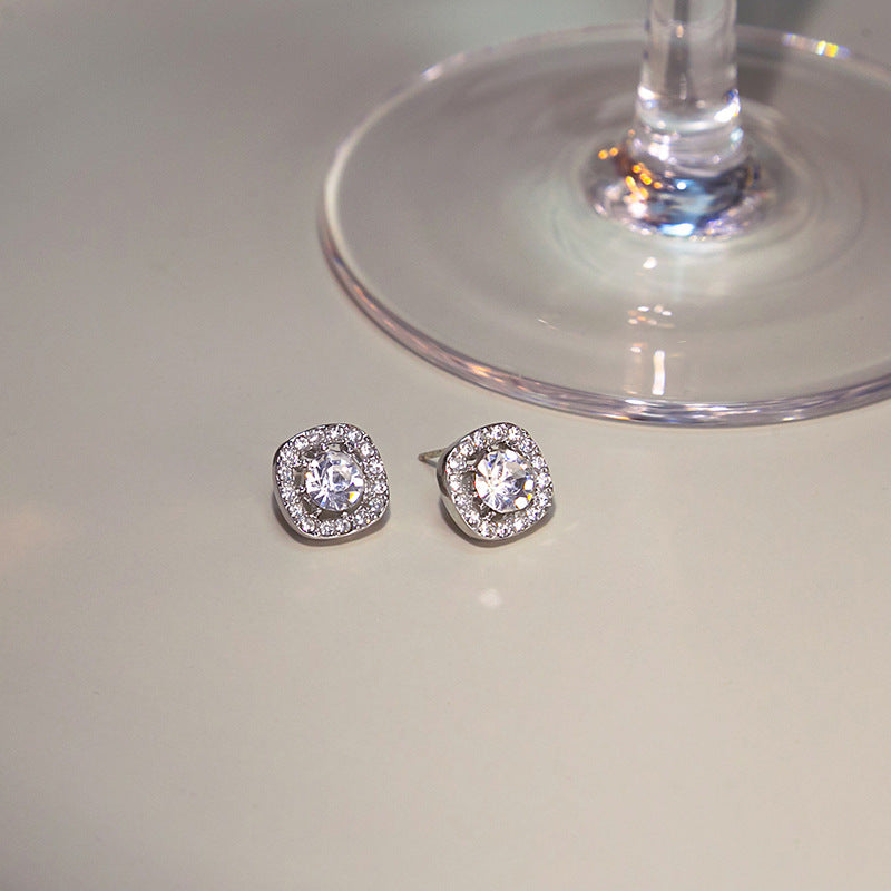 Wholesale Sier Needle Exquisite Square Micro-inlay Alloy arrings