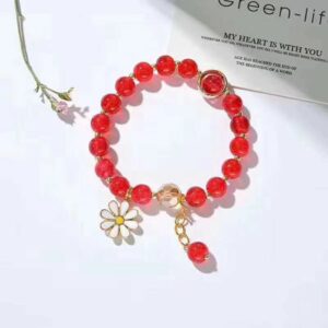 Bright red bursting crystal flower bracelet / comes with a bag