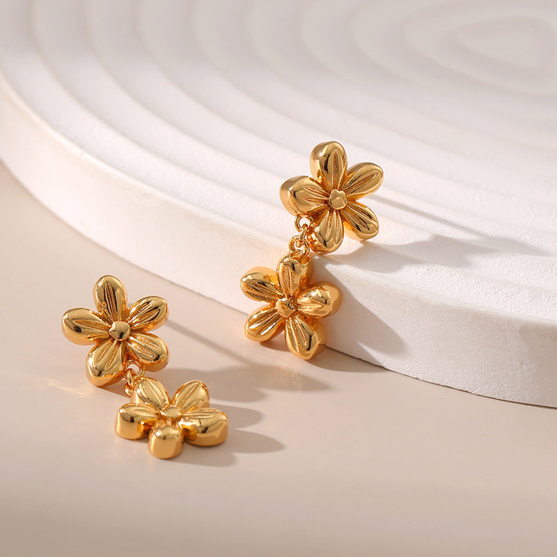 Wholesale S925 Sier Needle Flower Plated 18K Real Gold Earrings