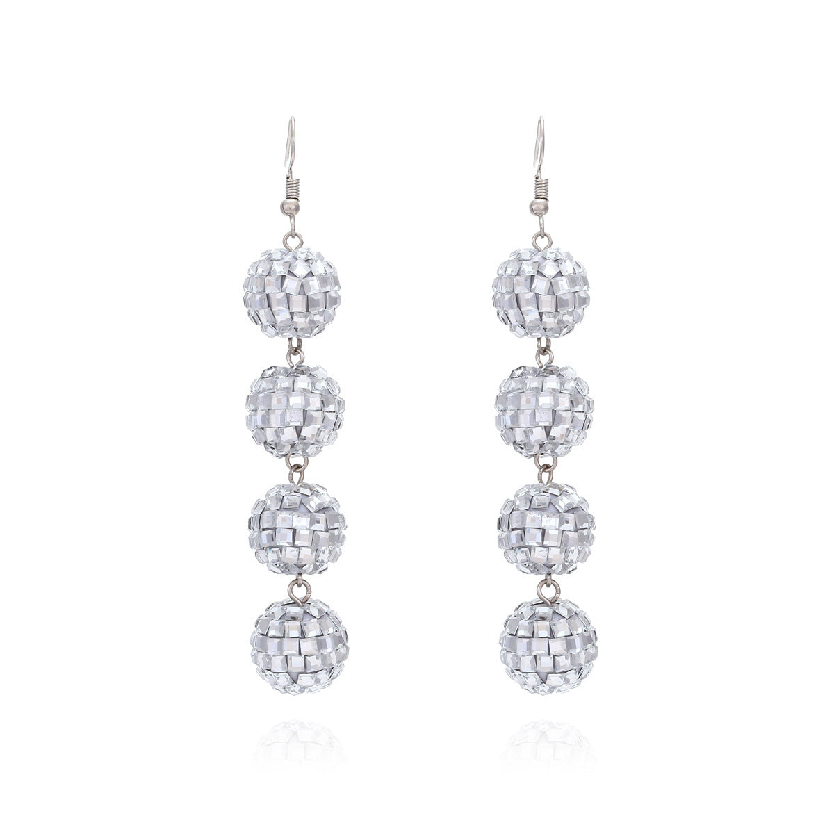 Wholesale Ser Glitter Handmade Beaded Disco Ball Long Mirror Bead Earrings