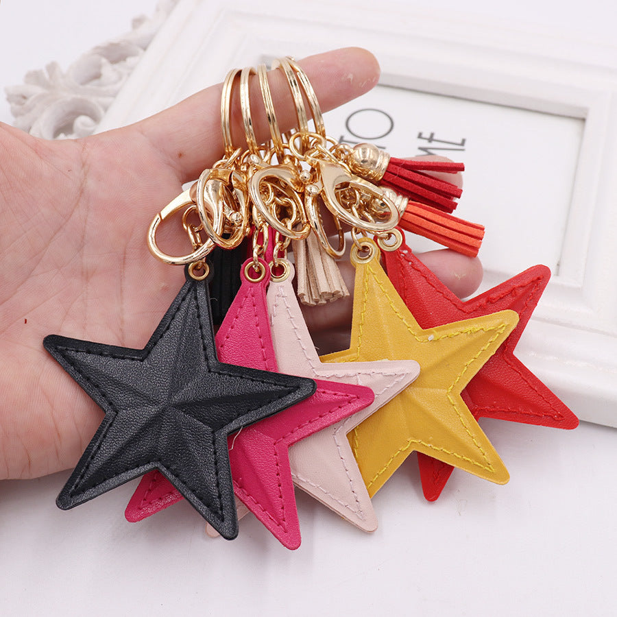 Wholesale Leather Tassel Pentagram Keychain