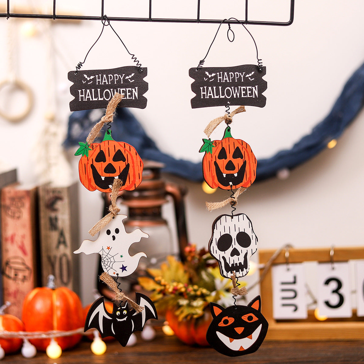 Wholesale Pumpkin Soky Wooden Bat Door Plate Hanging Decoration