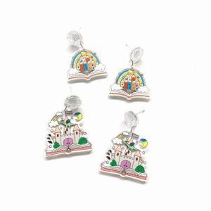 Wholesale Acrylic Printed Rainbow Book Color Crayon Castle Earrings