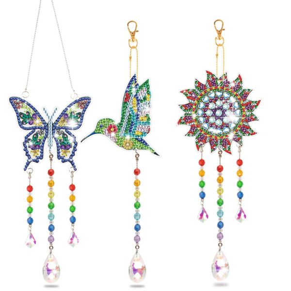 Wholesale Double-sided Crystal Diamond Butterfly Acrylic Wind Chime Three Piece Set