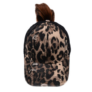 Black leopard print-Ponytail Hat / Free size