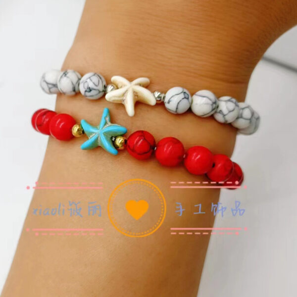 Wholesale Turtle Starfish Elastic Beaded White Blue Turquoise Bracelet