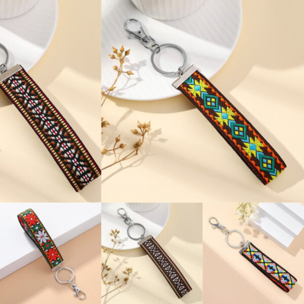 Wholesale Embroidery Flower Rhombus Color Lanyard Metal Keychains