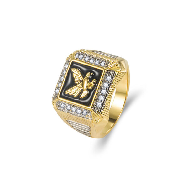 Wholesale Gold Plated Zircon Eagle Men’s Copper Rings