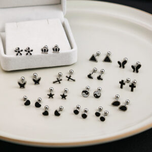 Wholesale Stainless Steel Cross Geometric Black Series Earrings