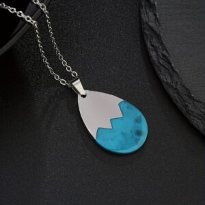 Stainless steel blue turquoise necklace-water drops