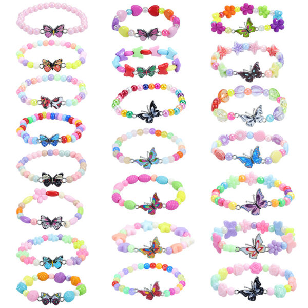 Wholesale Kids Colorful Butterfly Plastic Beaded Bracelet