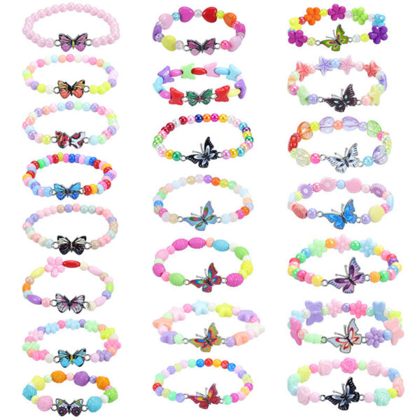 Wholesale Kids Colorful Butterfly Plastic Beaded Bracelet