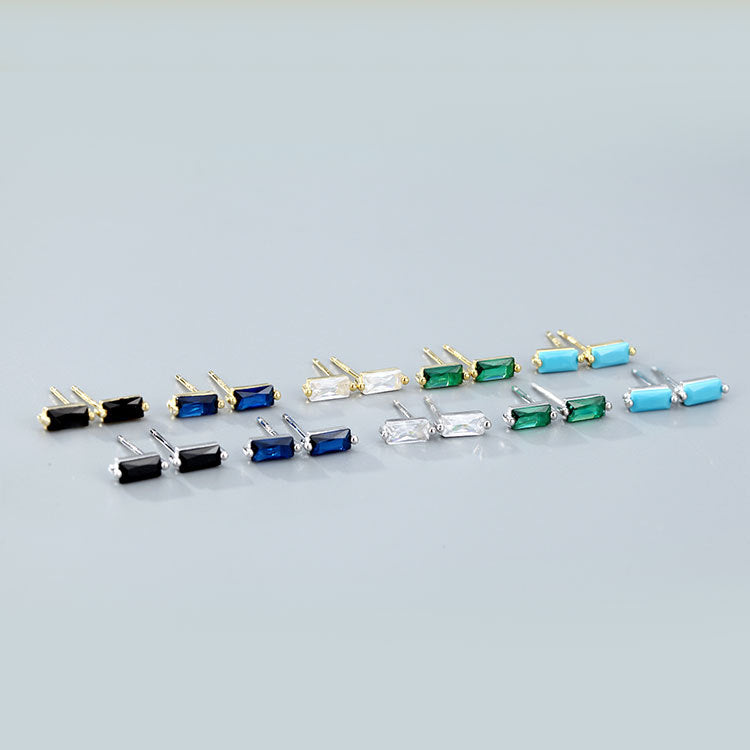Wholesale 925 Sterling Sier Square Multicolored Zircon Earrings