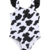 Wholesale Baby Girls Ruffles Dairy Cow Black and White Printed Bow One Piece Swimwear