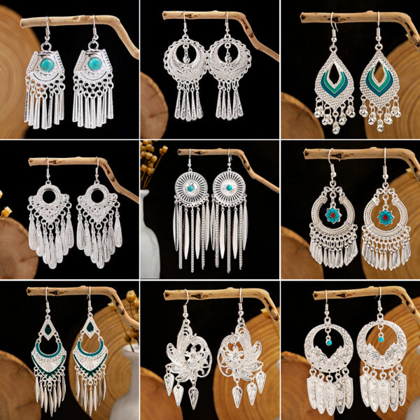 Wholesale Color Long Feather Tassel Alloy Earrings