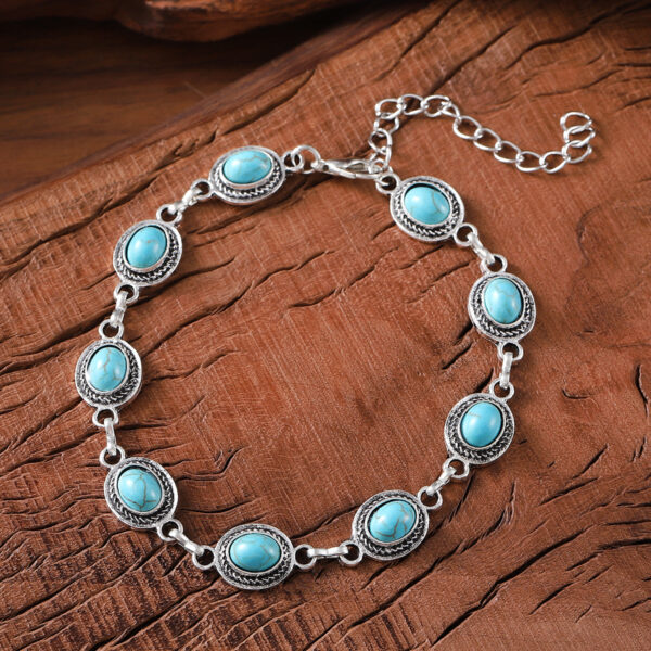 Wholesale Bohemian Retro Inlaid Turquoise High-end Simple and Versatile Ancient Style Bracelet