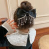 Wholesale Rhinestone Tassel Satin Bow Back Head Spring Clip Top Clip