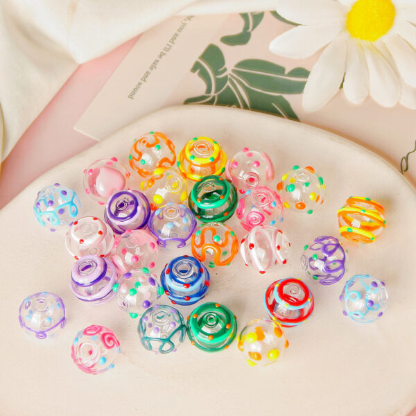 Wholesale 14mm Polka Dot Line Hollow Glass Beads