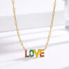 Wholesale Letter Rainbow Pendant Titanium Steel Necklace