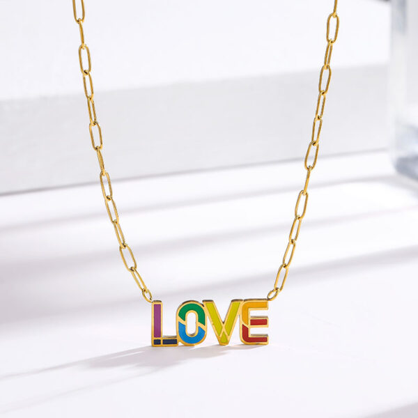 Wholesale Letter Rainbow Pendant Titanium Steel Necklace