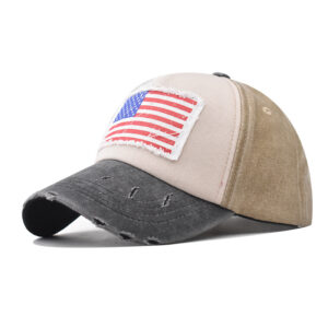 Black Patch Khaki American Flag Baseball Cap / Adjustable