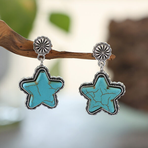 O1CN01wbv6Hq1qyMX5PTy2j_2206372095564-0-cib Wholesale of Western Fengda Five-point Star Turquoise Alloy Earrings