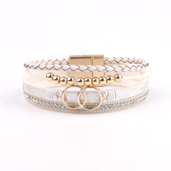 Wholesale Diamond Four Layer Braided Leather Bohemian Bracelet