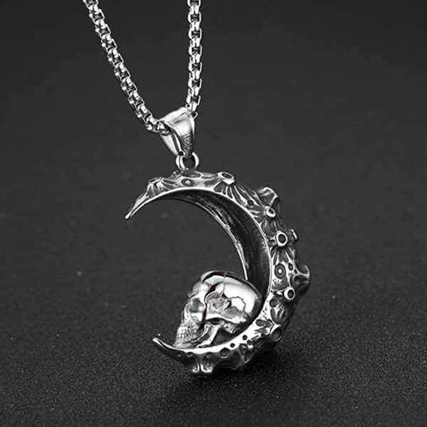 Wholesale Moon Skull Pendant Stainless Steel Necklaces