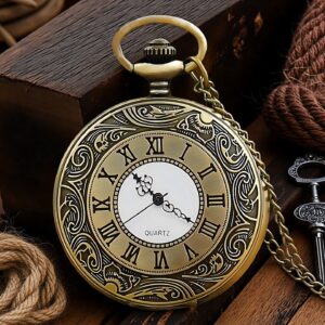 Wholesale Hollow out retro flip quartz pocket watch