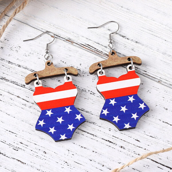 Wholesale Star Stripe Love Swimsuit Dwarfs Double Sided Wood Earrings