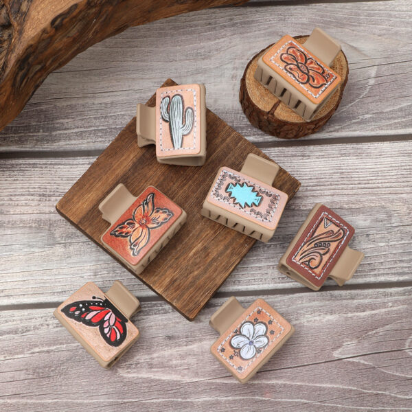 Wholesale Western Wind Aztec Cactus Butterfly Flower Leather Hair Clip Shark Clip
