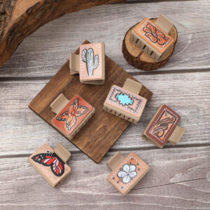 Wholesale Western Wind Aztec Cactus Butterfly Flower Leather Hair Clip Shark Clip