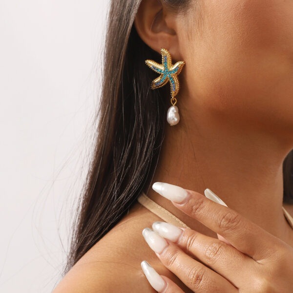 Wholesale Diamond Starfish Ocean Style Alloy Earrings