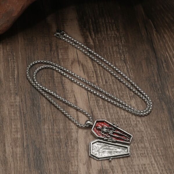 Wholesale Halloween Gothic Style Coffin Red Enamel Pendant Zinc Alloy Necklace