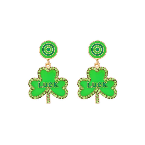 Wholesale St. Patrick's Four-leaf Clover Alloy Oil-drip Diamond LUCK Earrings