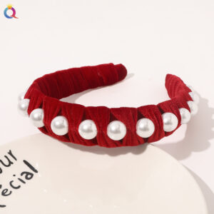 Woven flannelette pearl headband-red No.28 / Qiyue factory direct sales (can be customized)