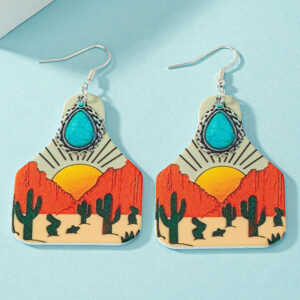 Wholesale Aztec Acrylic Landscape Painting Earrings