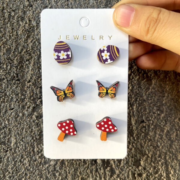 Wholesale Easter Egg Cartoon Cute Wooden Earring Set
