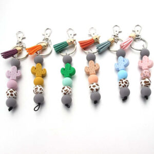 Wholesale Cartoon Cactus Food Grade Silicone Beads Keychain