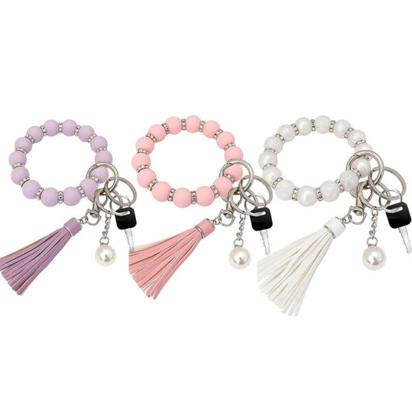 Wholesale Silicone Beaded Tassel Wrist Keychain
