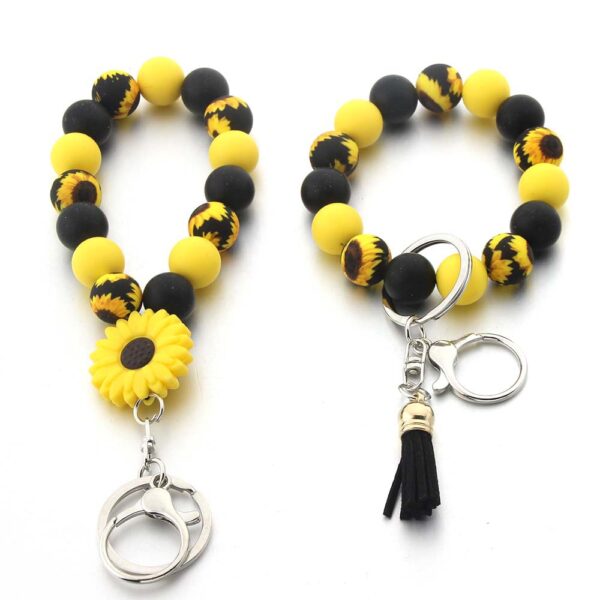 Wholesale Sunflower Silicone Beaded Wrist Keychain