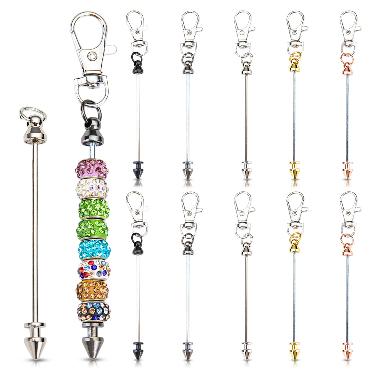 Wholesale New DIY Metal Beaded Cone Bullet le Lobster Buckle Pendant Keychain