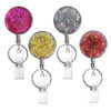 Wholesale Badge Reels UV Electroplated Resin Glitter Sequins Epoxy Badge Reel Retractable Keychain