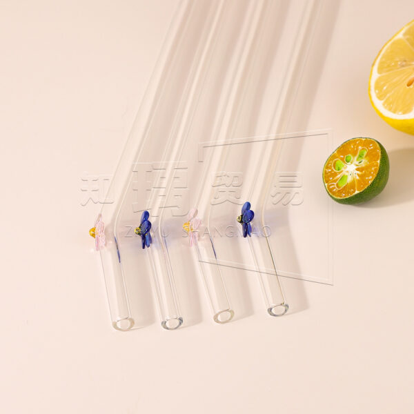 Wholesale Colorful Flower Borosilicate Glass Transparent Straws