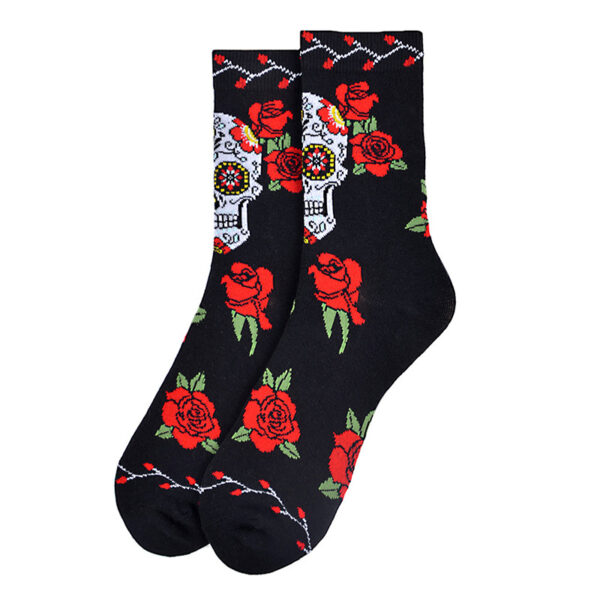 Wholesale Rose Skull Skateboard Mid Cotton High Tube Socks