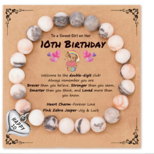 Birthday card + pink zebra love bracelet