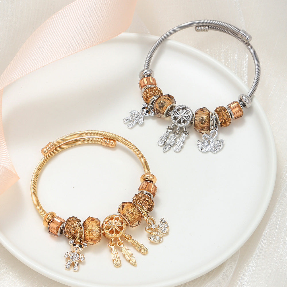 Wholesale Stainless Steel Bear Swan Pendant Gold Bracelet