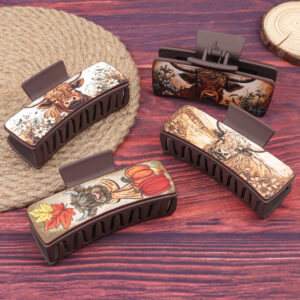 O1CN01x8VcqR2DAen6kSMko__2882268569-0-cib-1 Wholesale Western Cowboy Style Cow Head Flower Pattern PU Leather Hair Clip